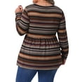 thumbnail image 3 of Agnes Orinda Women's Plus Size Babydoll Tops Vintage Striped Boho V Neck Long Sleeve Elastic Waist Casual Blouse 1X Brown, 3 of 6