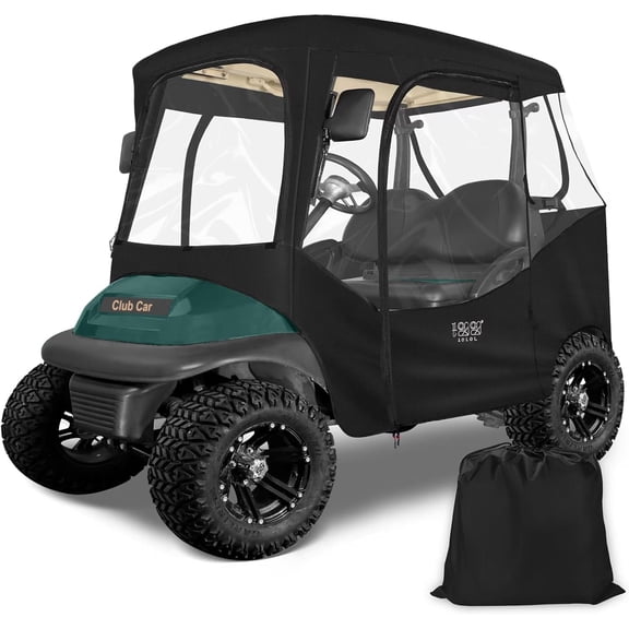 10L0L Golf Cart Cover for Club Car DS,Precedent,Onward & Tempo,600D Waterproof Windproof Golf Cart Enclosures 2 Passenger,4-Sided Clear Window Golf Cart Rain Cover,Golf Cart Accessories