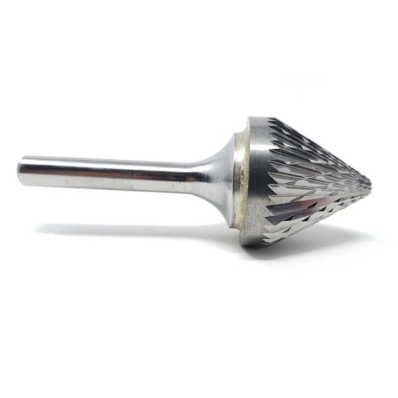 SJ-9 Double Cut Cone 60 Degree 1" x 15/16" Carbide Burr Bur Tool Die Grinder Bit 1/4" Shank
