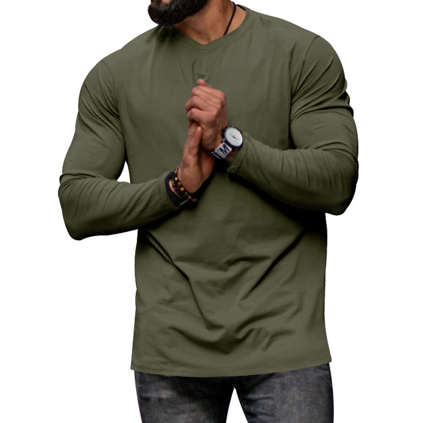 Zedker 3/4 Sleeve Shirt for Men Solid Color Crew Neck Baseball T-Shirts Casual Loose Fit Tees Three Quarter Sleeve T Shirts