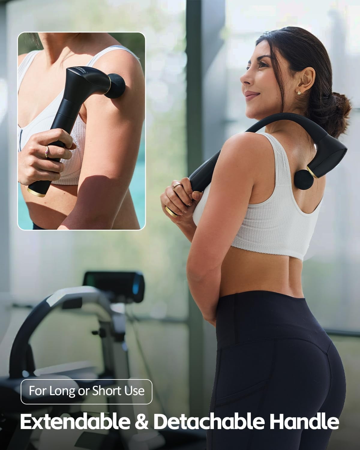 2-in-1 Detachable Percussion Massage Gun with Extension Handle for Deep Tissue Muscle Relief