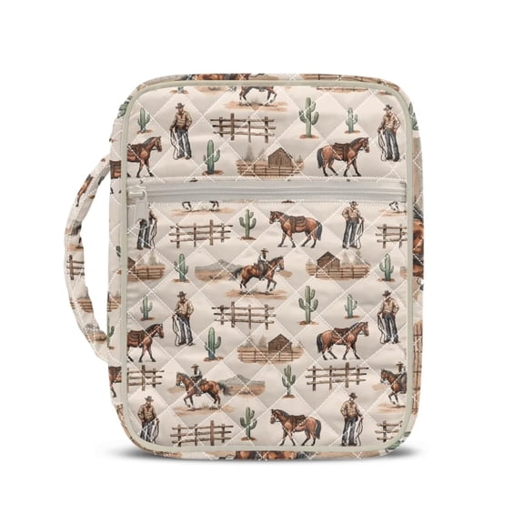 XYZCANDO Western Cowboys Bible Covers for Women Quilted Bible Carrying Case Lightweight Zipper Bible Cover Protective Bible Carrying Case Bag with Durable Handle for Girls