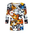 thumbnail image 4 of SnZhen Casual Graphic 3/4 Sleeve Blouse for Women Fashion Cat Print Round Neck 3/4 Sleeve Casual Comfy Tops, 4 of 5