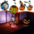 thumbnail image 4 of Halloween Pumpkin Figurine Spooky Decor Jack O Lantern Ornament Haunted House Accent Character Tabletop Decoration Fall Party Display A, 4 of 5