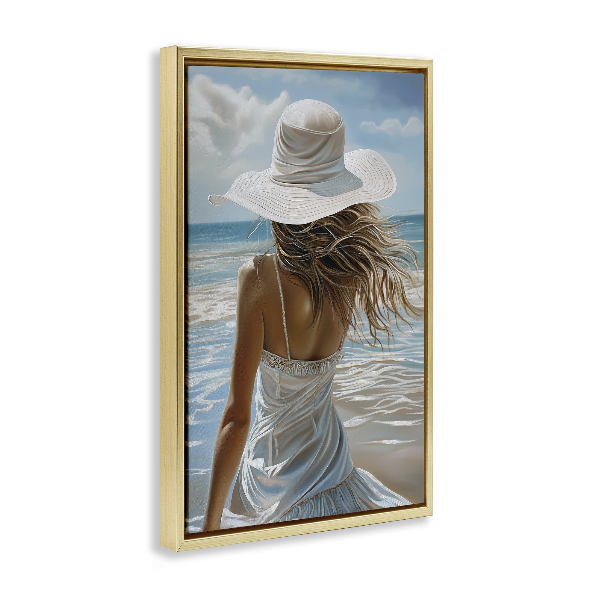Stupell Industries Seaside Breeze & Flowing Dress Gold Framed Floater Canvas Wall Art, design by Imagine It Images