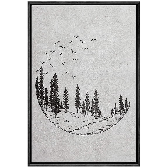 IDEA4WALL Framed Canvas Art Wall Decor A Pine Forest with a Group of Flying Birds for Dorm Home Office - 24"x36"