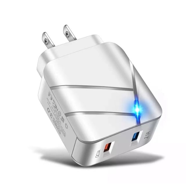 Cargador Qc3.0 con cabezal de carga rápida, cargador de teléfono móvil de doble puerto con cabezal de carga inteligente ligero