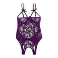 thumbnail image 3 of MRULIC intimates for women Crotch Backless Bodysuit Lingerie Jumpsuit Hollow Lace Bow Women Teddy Open Purple + S, 3 of 6