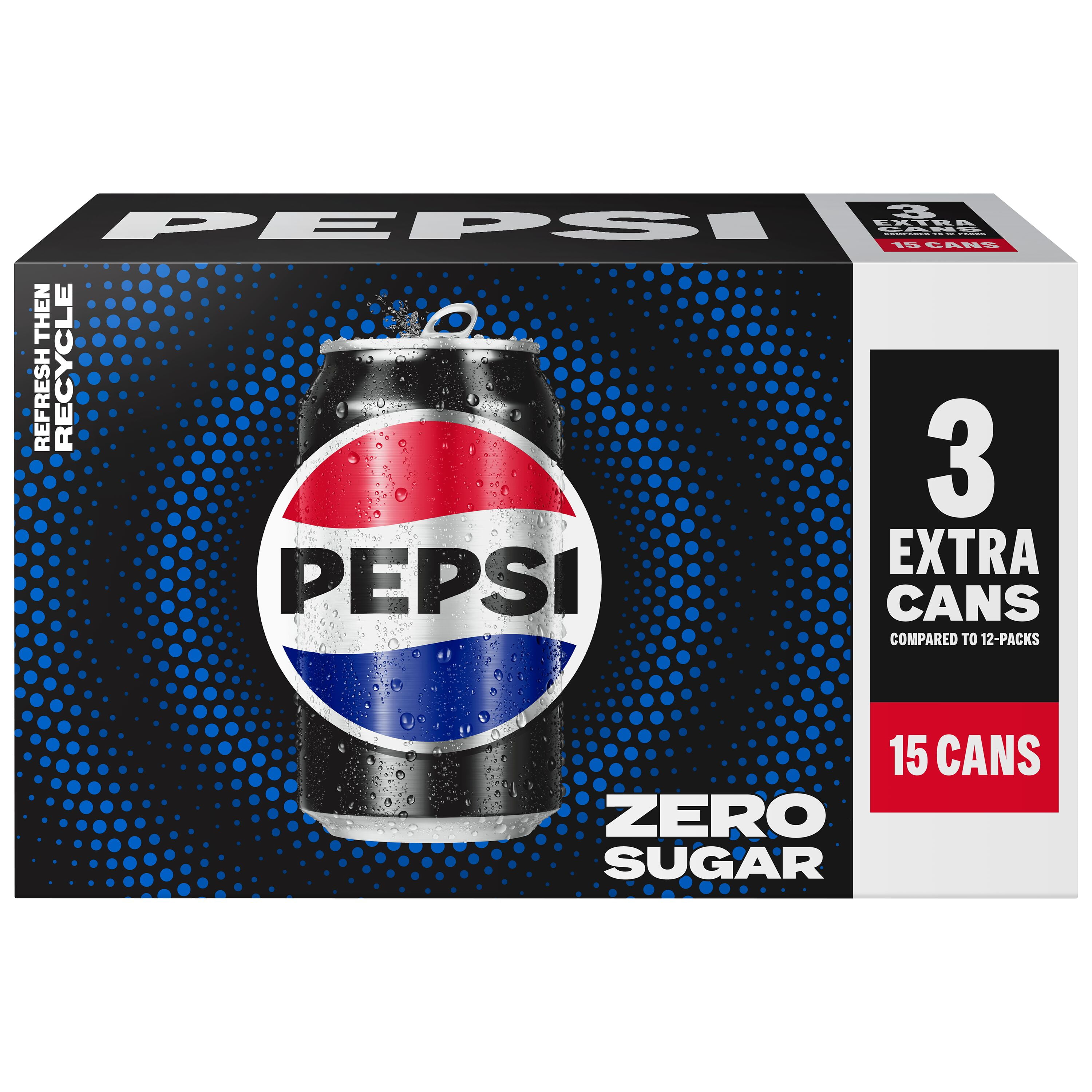 Pepsi Cola Zero Sugar Soda Pop, 12 fl oz, 15 Pack Cans