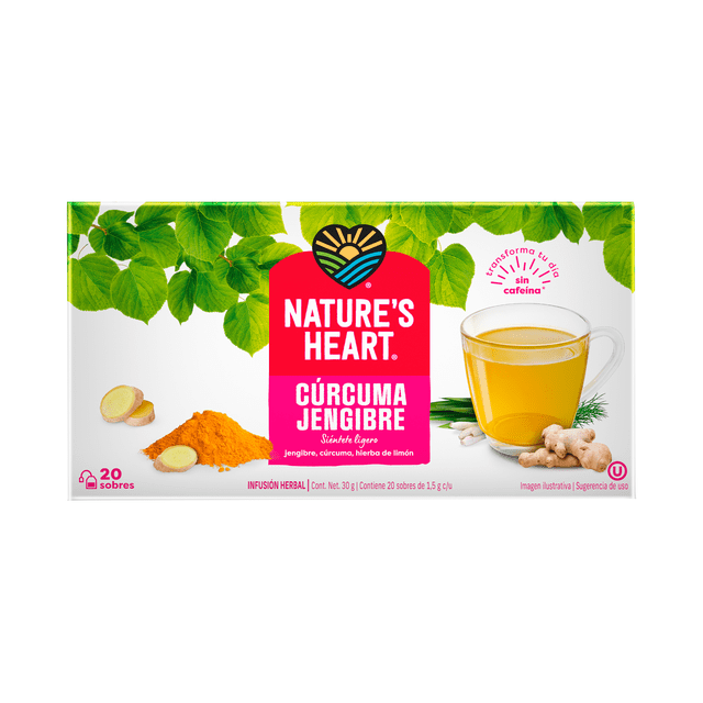Infusión herbal Nature's Heart happy belly cúrcuma y jengibre 20 sobres de 1.5 g c/u