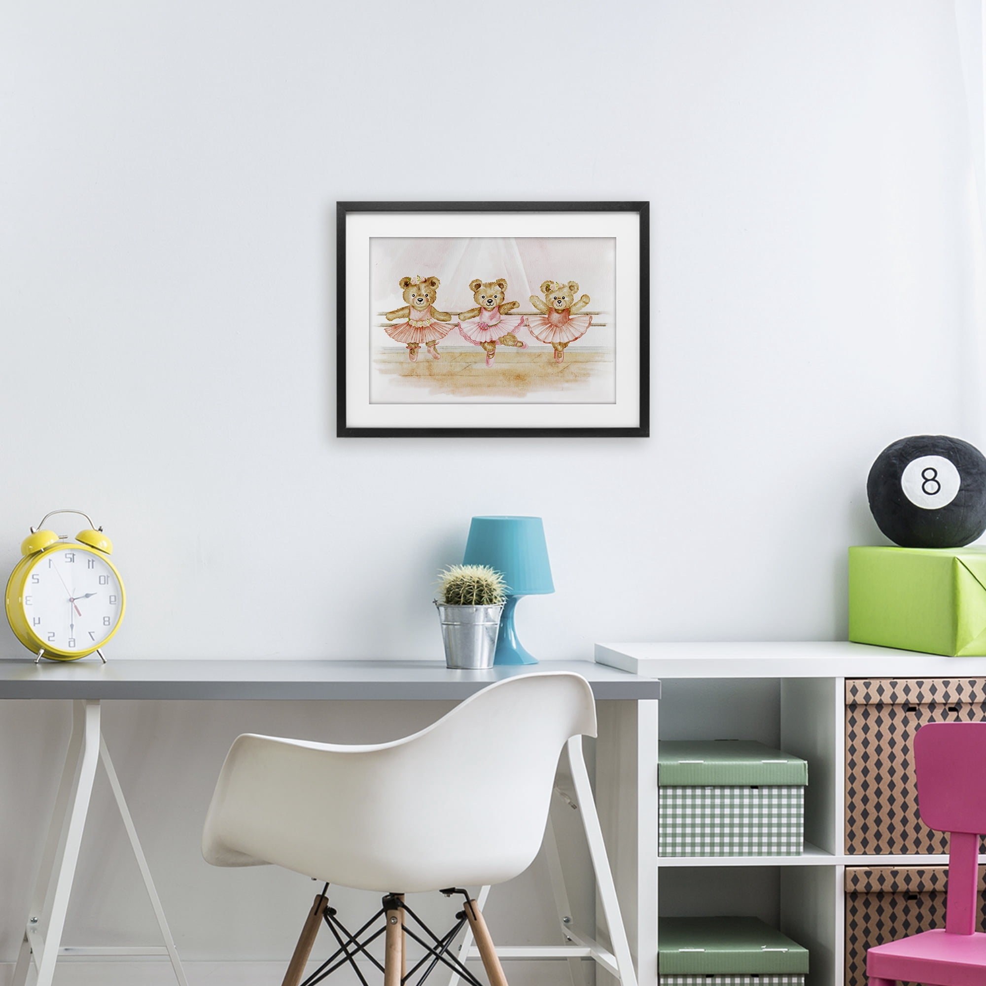 Ballet Teddies Triplet Black Framed Print Under Glass, design by Amy Hall