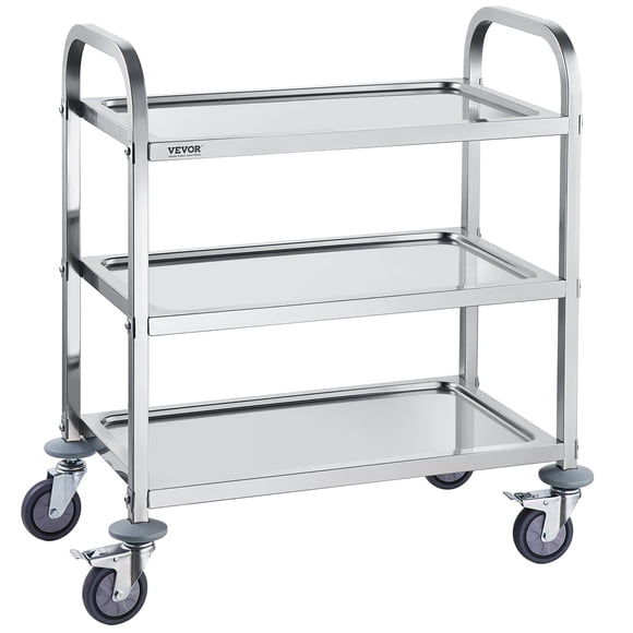 Carrito utilitario de laboratorio VEVOR de acero inoxidable, 3 capas, 180 kg de capacidad