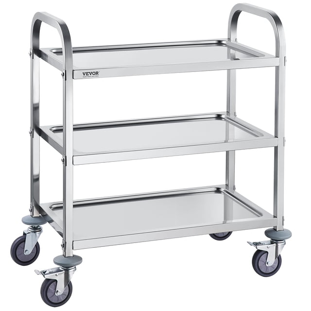 Carrito utilitario de laboratorio VEVOR de acero inoxidable, 3 capas, 180 kg de capacidad