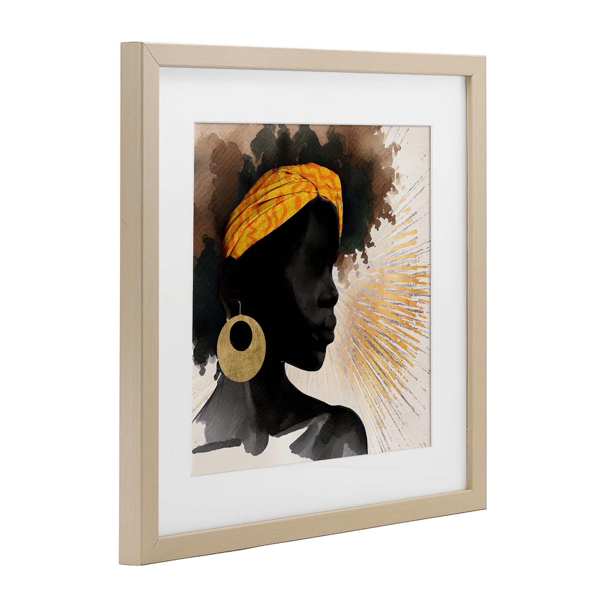 Stupell Industries Sunburst Silhouette with Headwrap Birch Framed Print Under Glass, design by CAD Designs