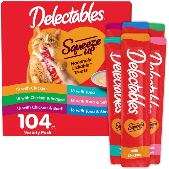 Hartz Delectables Squeeze Up Seafood Variety Pack Lickable Cat Treat, 0.5 oz tube, 104 Count