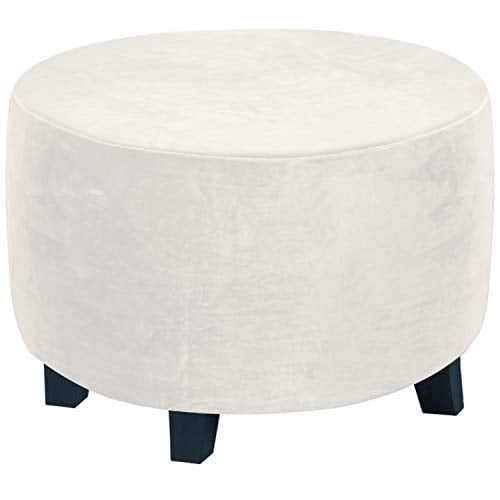 Round Ottoman Slipcover Covers Footstool Protector Storage Stool Stretch With Elastic Bottom Feature Real Velvet Plush Fabric X Large Off White Com Round Ottoman Slipcover Covers, Large Round Ottoman Slipcover