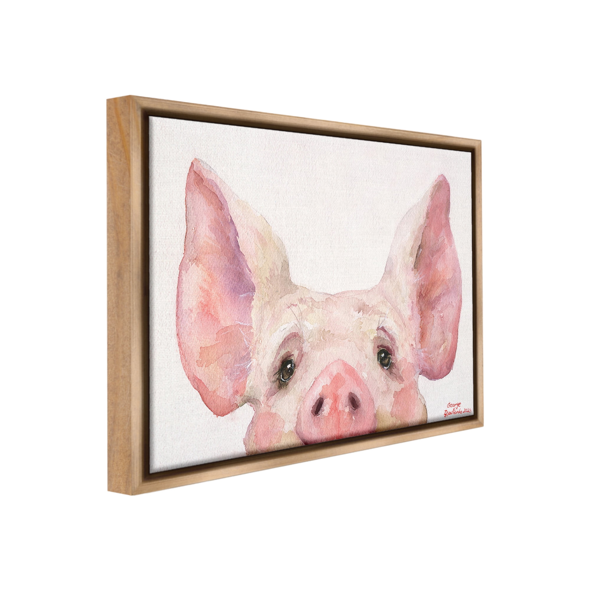 Stupell Industries Piglet Peeking Portrait Animals & Insects Painting Brown Floater Framed Canvas Art Print Wall Art, 31 x 25