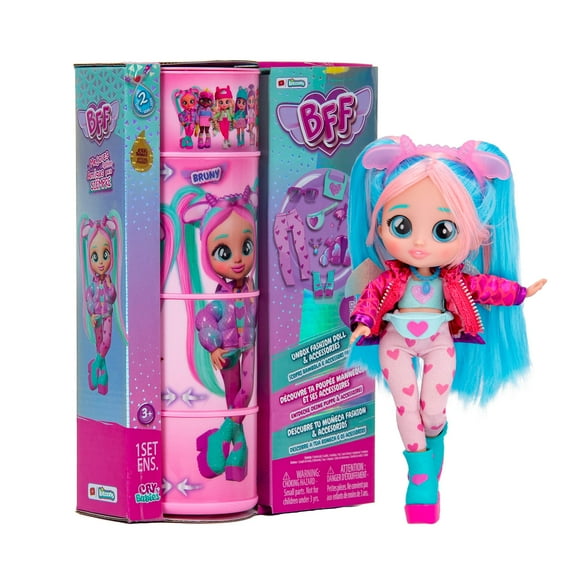 Cry Babies BFF Bruny Fashion Doll with 9+ Surprises Including Outfit and Accessories for Fashion Toy, Girls and Boys Ages 4 and Up, 7.8 Inch Doll, Multicolor C70