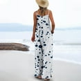 thumbnail image 2 of Polka Dot Pattern Bib Pants for Women Loose Fit Wide Leg Rompers with Pockets Flowy Summer Beach Jumpsuit for Resort, 2 of 5