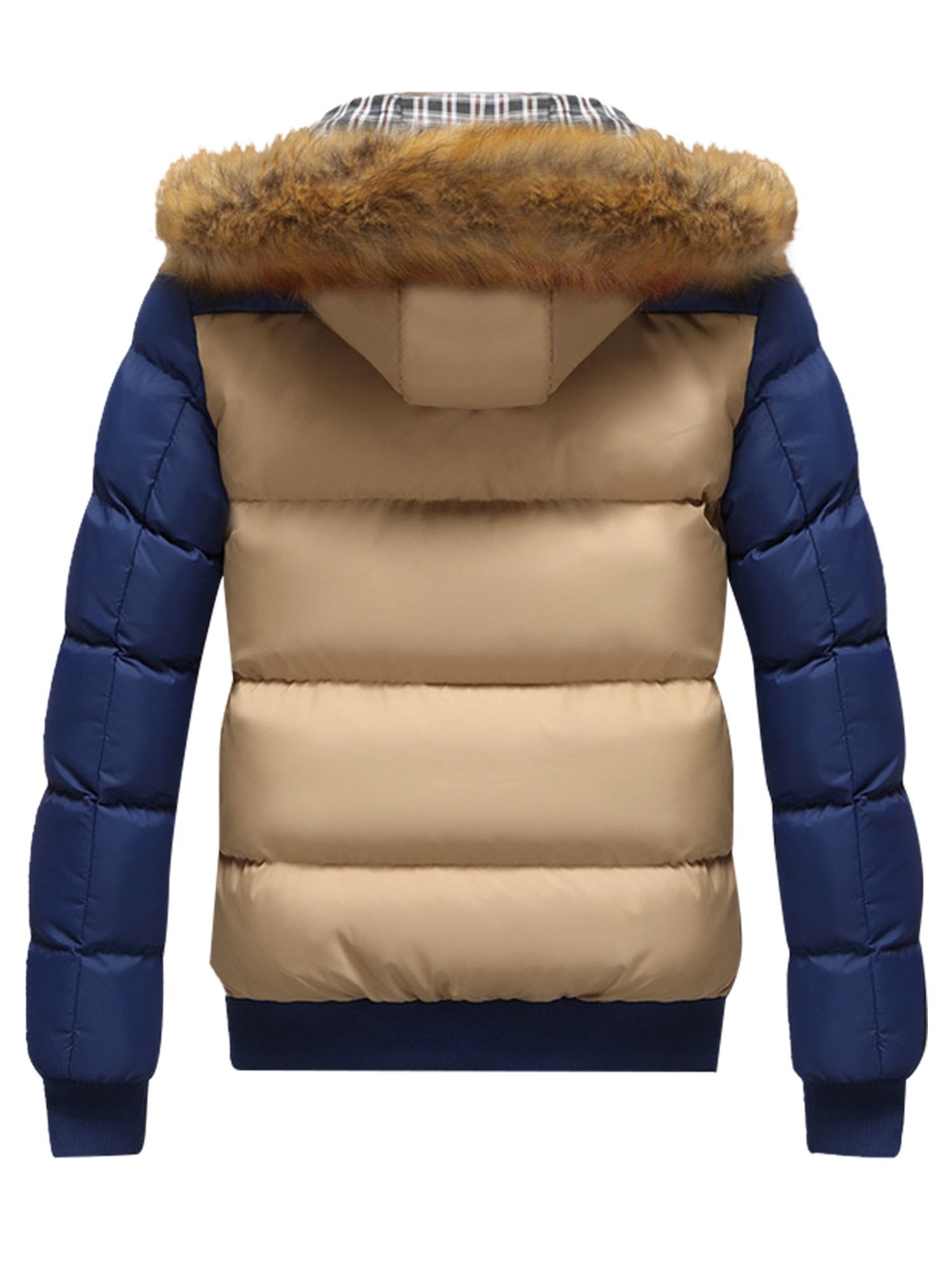 Plus Size Men Winter Warm Zipper Big Collar Hooded Coat Jacket Contrast Color Long Sleeve Hoody Hooded Parka Jacket Outwear - image 3 of 3