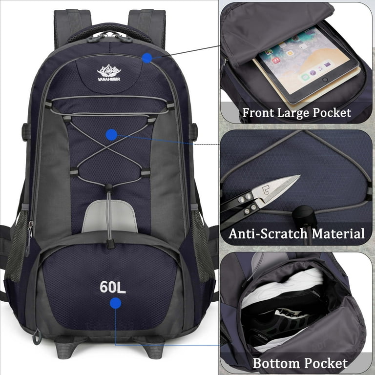 YFREAL 60l Lightweight Hiking Camping Backpack,Hunting Climbing Backpack for Outdoor,Backpack Water Resistant,Tactical Backpack for Men Women, Adult