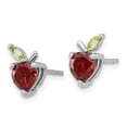 thumbnail image 2 of Auriga Sterling Silver Rhodium-plated Garnet and Peridot Apple Stud Earrings for Women, 2 of 5