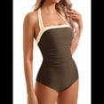 thumbnail image 1 of Traje de Baño de una Pieza con Control de Abdomen para Mujer, Estilo Retro, Estilo Halter. Marrón M, 1 of 7