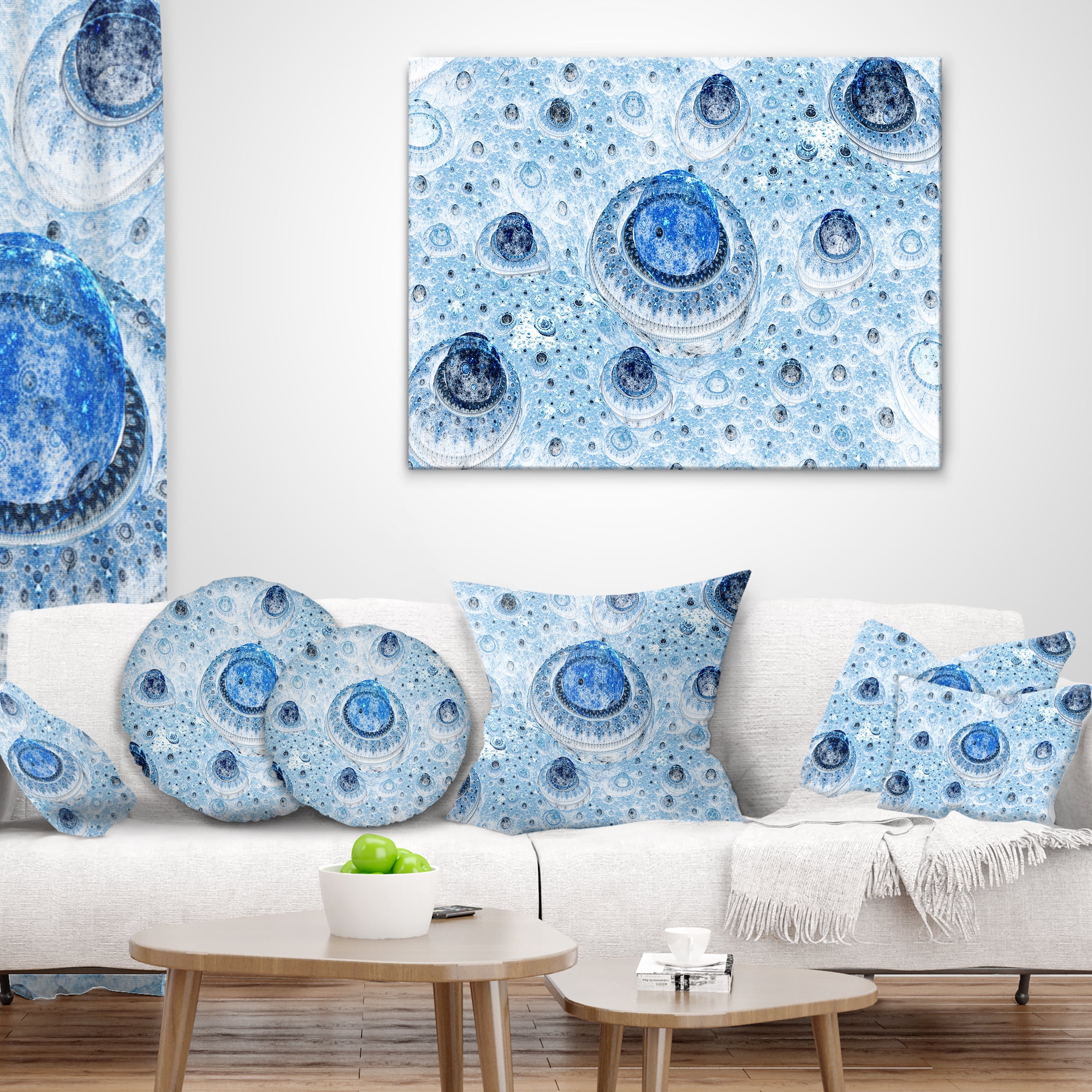 Designart Light Blue Fractal Exotic Planet - Abstract Throw Pillow - 12x20
