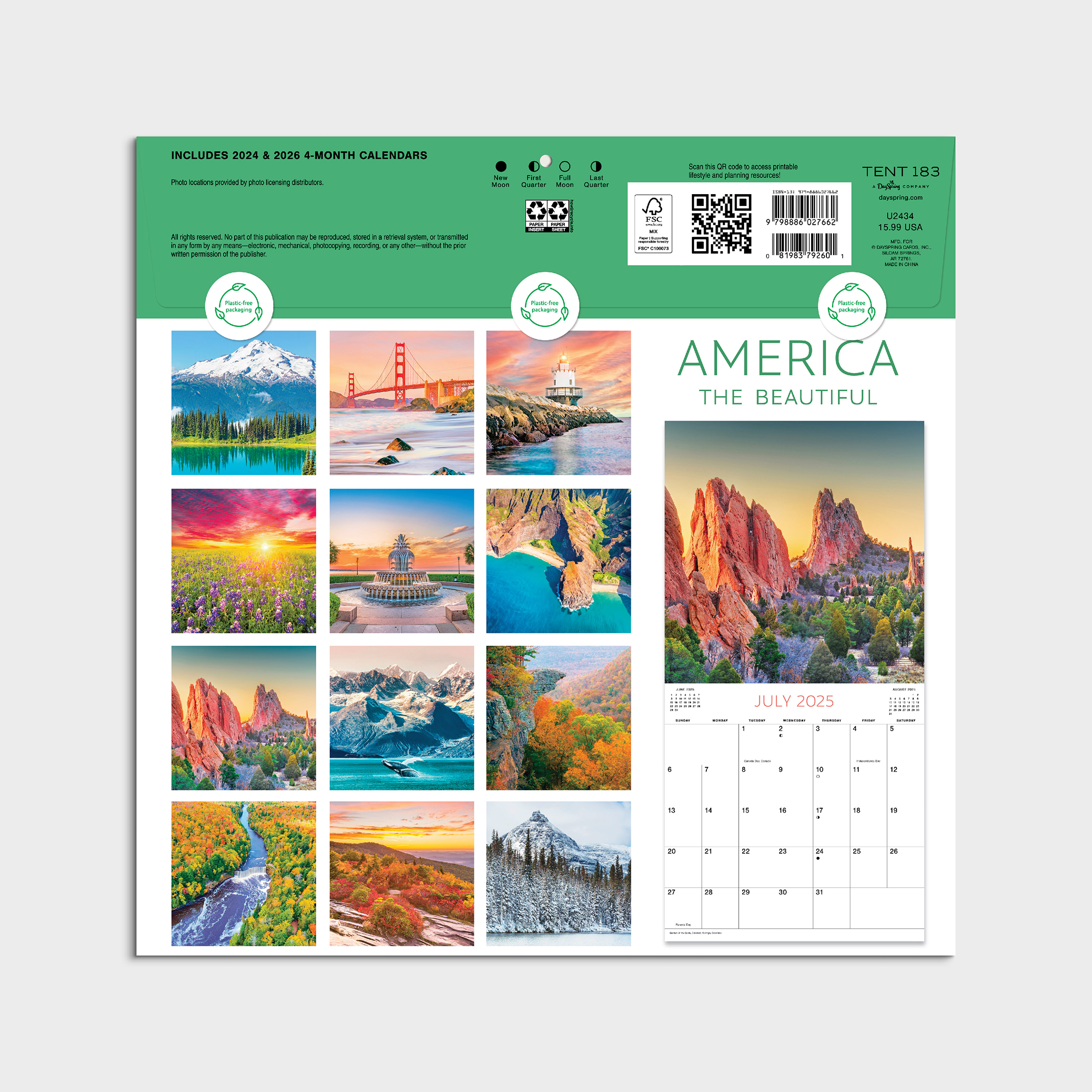 2025-12 Month Hanging Wall Calendar-America Beautiful -12x12 by Dayspring