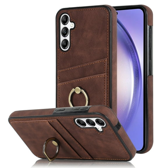 Fit for Samsung Galaxy S24 Plus Case Card Pocket 360° Rotatable Ring Holder Kickstand, Shockproof Drop Resistant PU Leather Soft TPU Back Protective Phone Case For Samsung Galaxy S24 Plus, Coffee