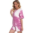 thumbnail image 4 of PNTUTB Women's Fashion Tie Dye Crew Neck Short Sleeve Top with Elastic Waist Shorts Comfortable Pajama Set, 4 of 6