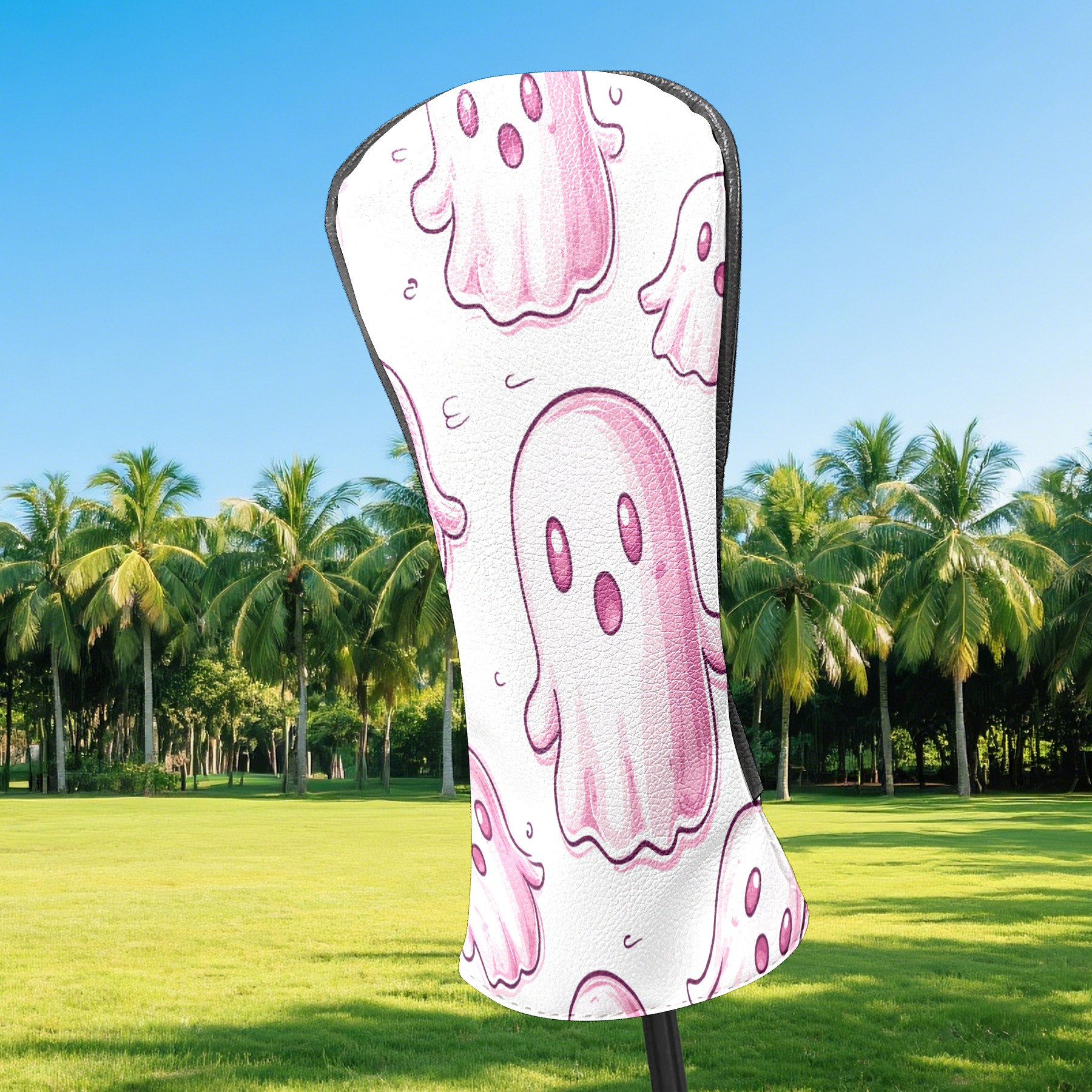 Golf Club Covers, DarkPink Cartoon Ghosts Premium PU Leather Driver Hybrid Putter Head Covers with Velvet Lining, Waterproof Golf Gifts for Men Women