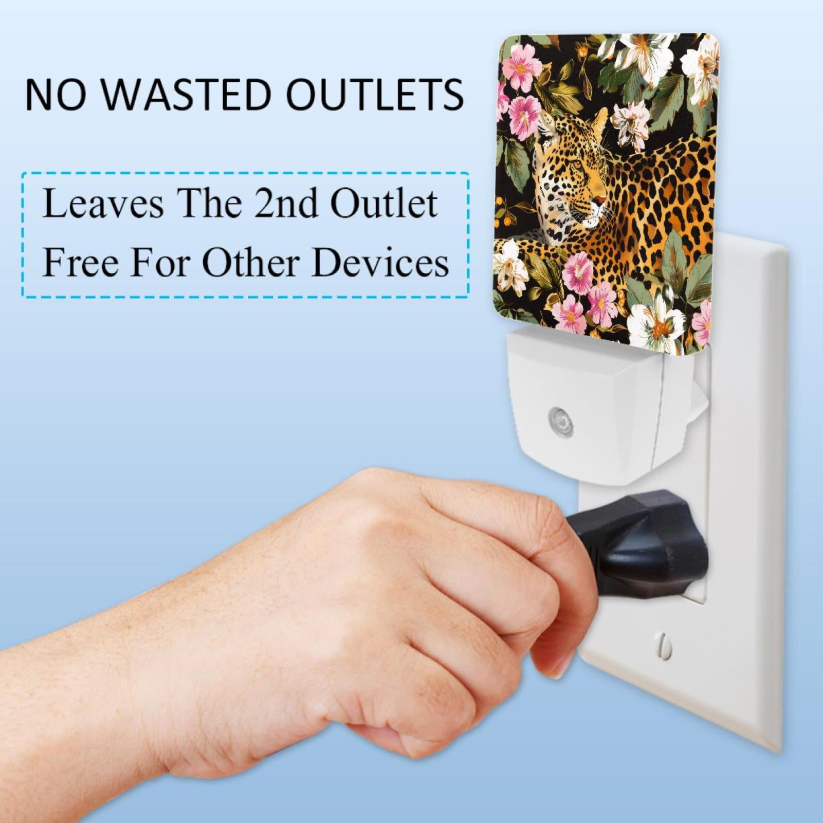 PhooArto Leopard and Flower Pattern Plug in LED Night Light Auto Sensor Dusk to Dawn Decorative Night for Bedroom, Bathroom, Kitchen, Hallway, Stairs, Baby's Room, Energy Saving