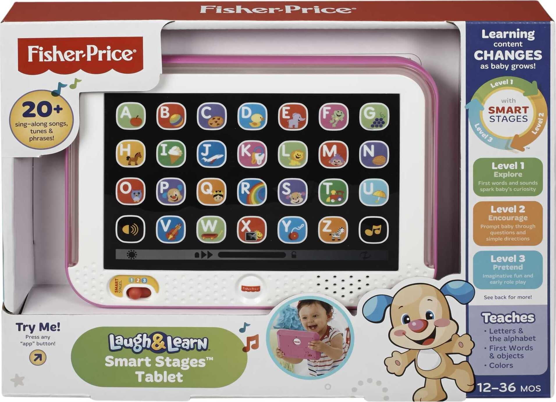 Fisher-Price Pretend Tablet Learning Toy with Lights and Music, Baby and Toddler Toy, Pink