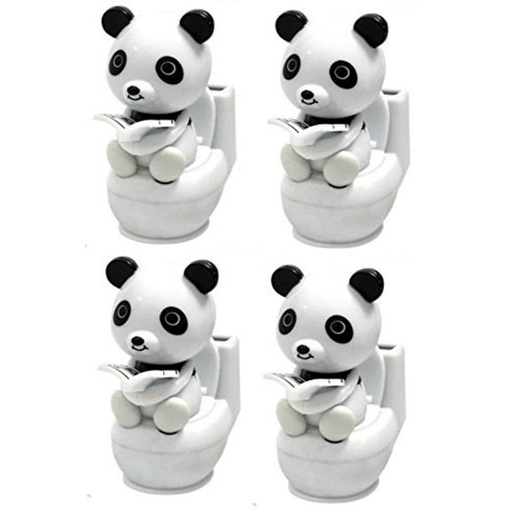 We pay your sales tax Set of 4~ Panda Reading on Toilet Bowl Solar Toy Car Dashboard Office Desk Display Home Decor Birthdady Gift