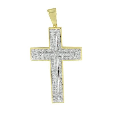 Pave Cross Charm - 14K Gold Tone Cross Pendant Lab Created Cubic Zirconias Micro Pave Charm Mens Ladies Elegant