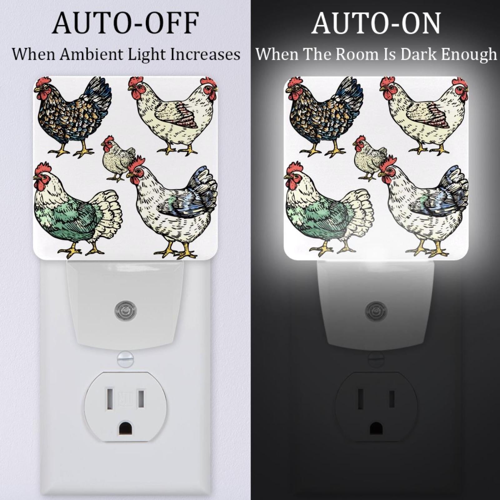 PhooArto Color Hens Patterns Plug in LED Night Light Auto Sensor Dusk to Dawn Decorative Night for Bedroom, Bathroom, Kitchen, Hallway, Stairs, Baby's Room, Energy Saving