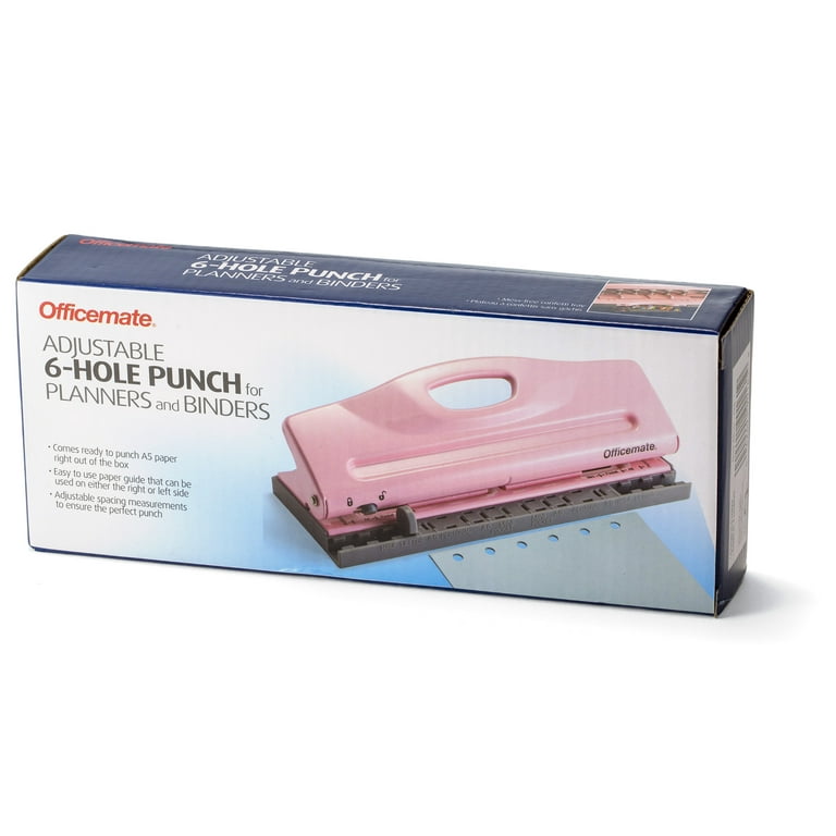 Officemate Adjustable 6-Hole Punch for Planners and Binders, 8 Sheet  Capacity, Pink (90161)