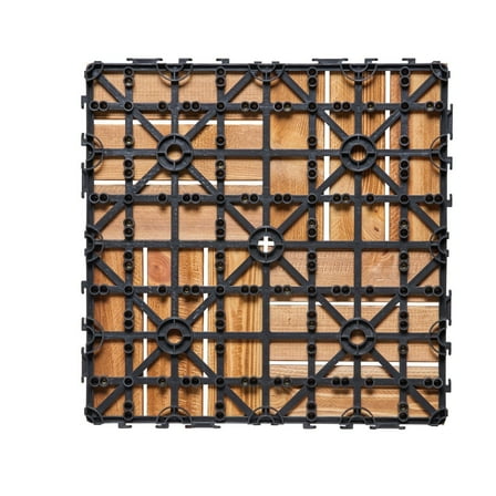 Camphor Pine Solid Wood Interlocking Deck Tiles 27 Pack 12x12 Inches for Porch Patio Backyard Outdoor Floor