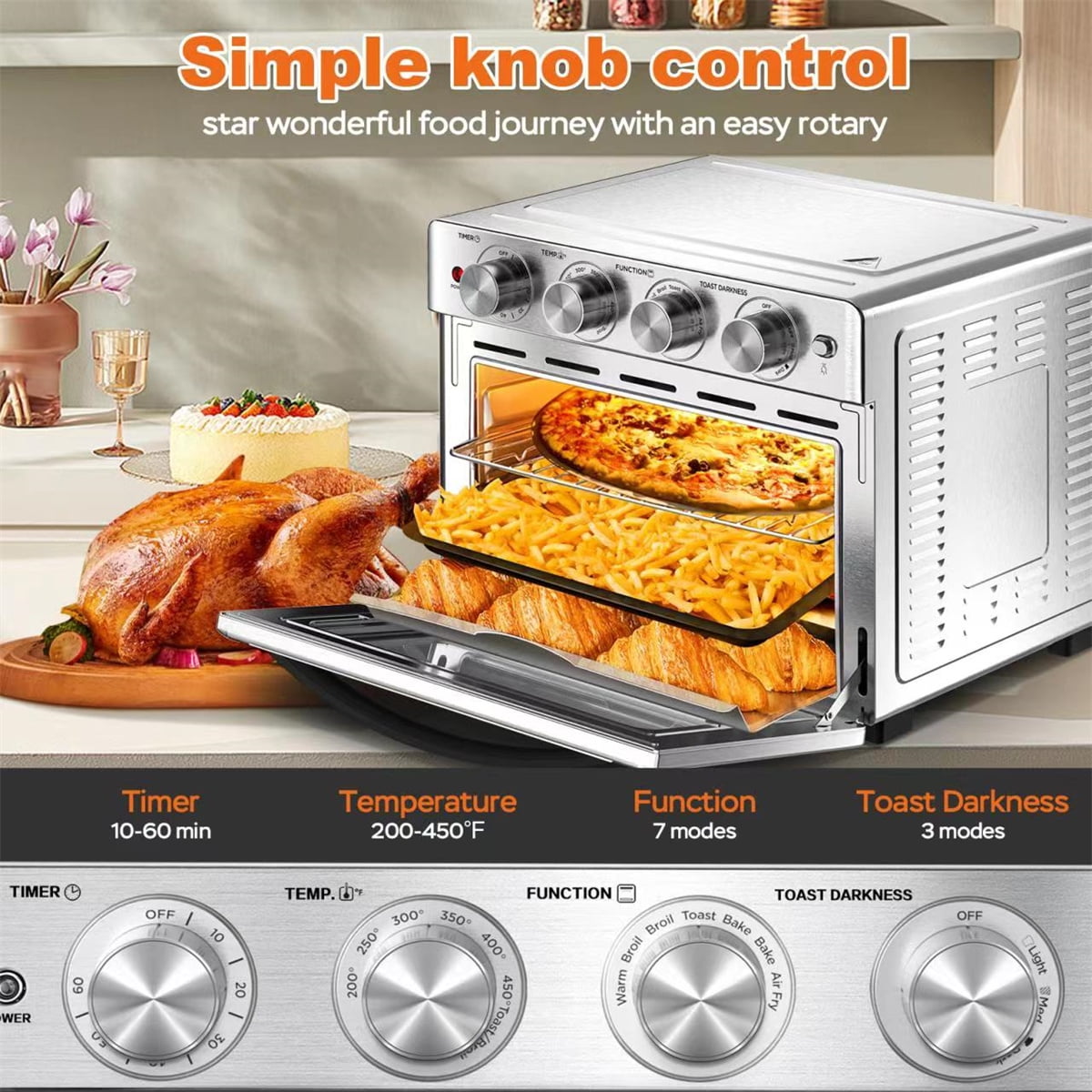 Yardreeze 1400W Silver 16 Qt. Air Fryer Toaster Oven 5-in-1 Combo  Countertop Dehydrator for Chicken Pizza with 4 Accessories GBKGTO16 - The  Home Depot