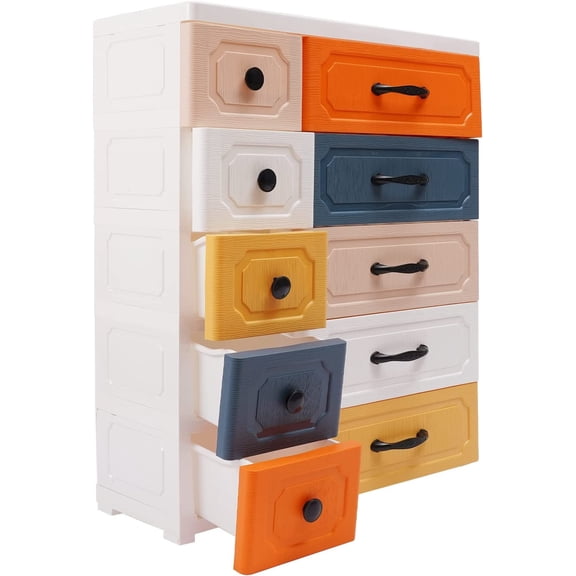Miumaeov Large Plastic Storage Dressers with Drawer Units, Storage Cabinet, Colorful