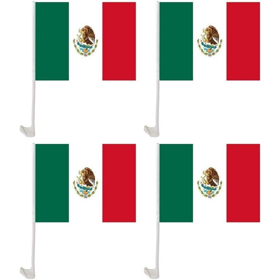 4 Pcs Mexico Car Flag, Small Mexico Car Flag, Mexican Car Banner with Flagpole for Sports Events Mexico Independence Day Party Decorations