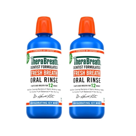2 Pack - TheraBreath Fresh Breath Mouthwash, Icy Mint, Alcohol-Free, 1 Liter (33.8 fl oz)