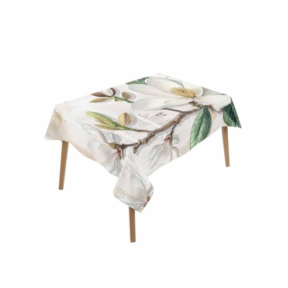 Flowers Leaves Table Cloth, Farmhouse White Botanical Magnolia Retro Waterproof Tablecloth for Rectangle Tables, Reusable Washable Fabric Table Cover for Restaurant Kitchen Dining Tables 60"x84"