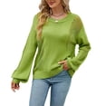 thumbnail image 2 of New Women's Hollow Knitted Sweater Fashionable Autumn and Winter Pullover Loose Long Sleeve Sweater-Green-S, 2 of 7