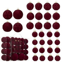 Velvet Christmas Ball Ornaments - 46pcs Flocked Christmas Tree Decorations Set Assorted Shatterproof Hanging Ornaments with Loop for Xmas Home Decor, 3 Sizes(Wine)