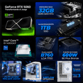 thumbnail image 3 of PC Gamer Completa IA Xtreme PC Gaming MSI NVIDIA GeForce RTX 5060 Intel Core i9 14900KF 32GB DDR5 SSD 1TB Monitor Curvo 31.5 180Hz Sistema Liquido WIFI White Productividad Versátil Acelerada con IA, 3 of 6
