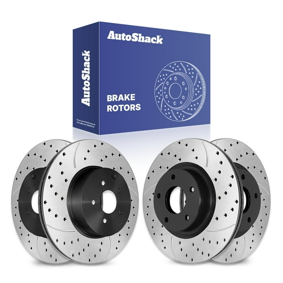 AutoShack Front Vented & Rear Vented Drilled & Slotted E-Coated Brake Rotors 4-PC Set Replacement for 2009-2011 Nissan Murano ShadowGuard