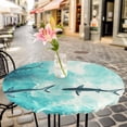 thumbnail image 6 of Ocean Shark Round Tablecloth for 36-44 Inch Tables, Fitted Table Cover with Elastic Edge, Teal Green Wave Summer Beach Coastal Waterproof Outdoor Table Cloth Protector for Patio Garden Dinner Picnic, 6 of 9