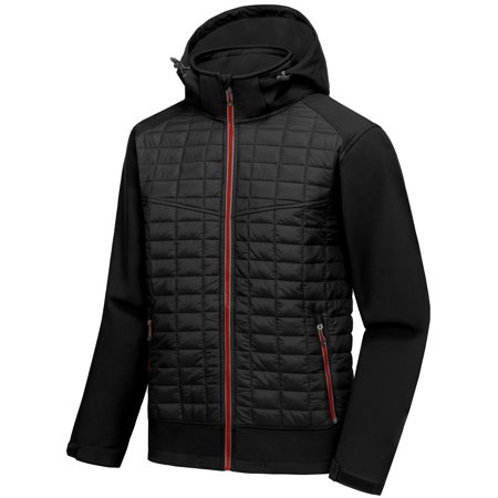 Little Donkey Andy Men's Lightweight Insulated Hybrid Jacket for Hiking Running Ski Thermal Warm with Removable Hood Black 2XL